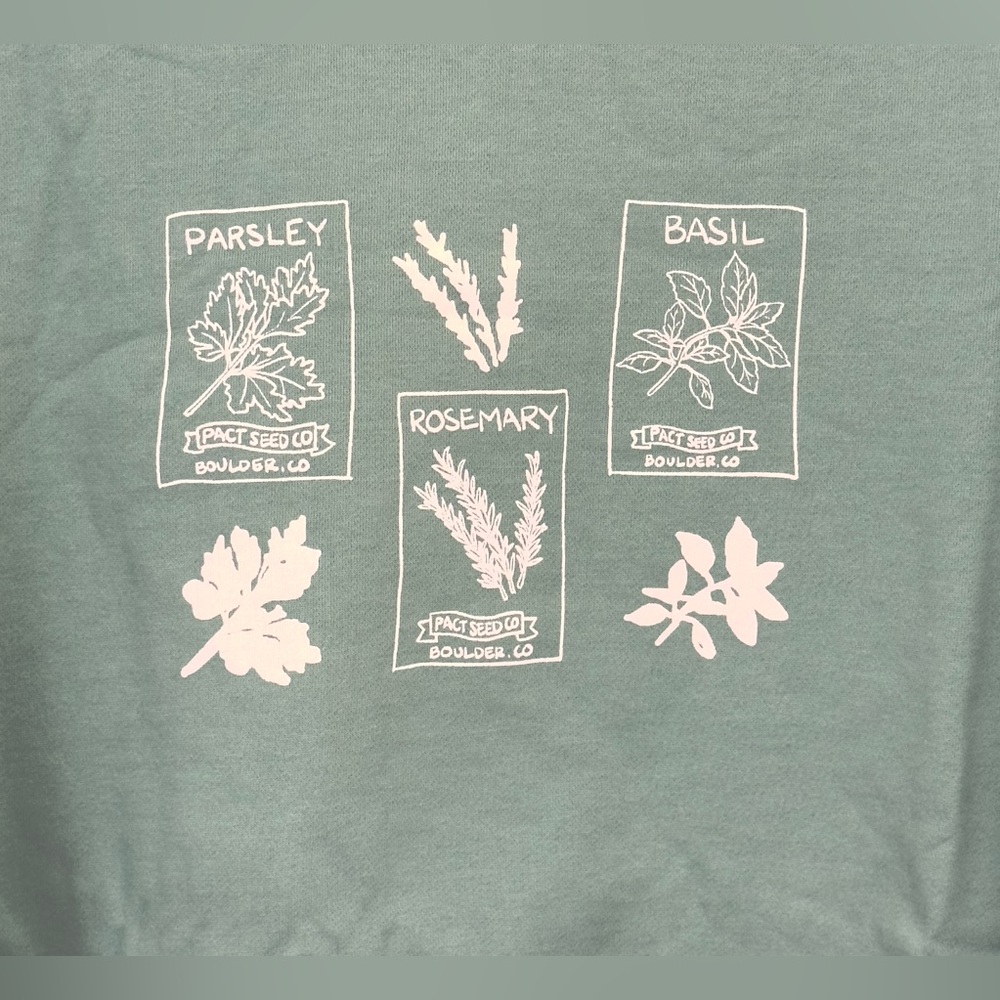 pact Organic Cotton Sage Green Graphic Herbs Crew Neck Slouchy Sweatshirt M & L - Picture 12 of 12
